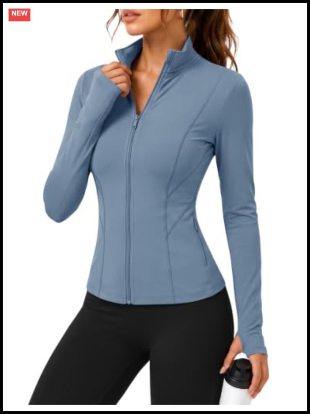 Slim Fit Full Zip Running Jacket with Thumb Holes Yoga Athletic Top